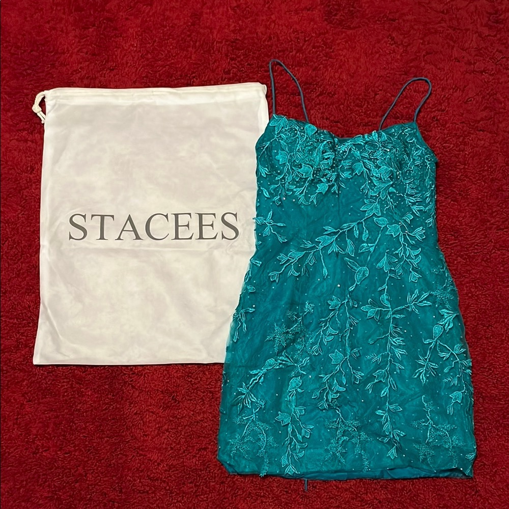 STACEES Teal Embroidered Dress